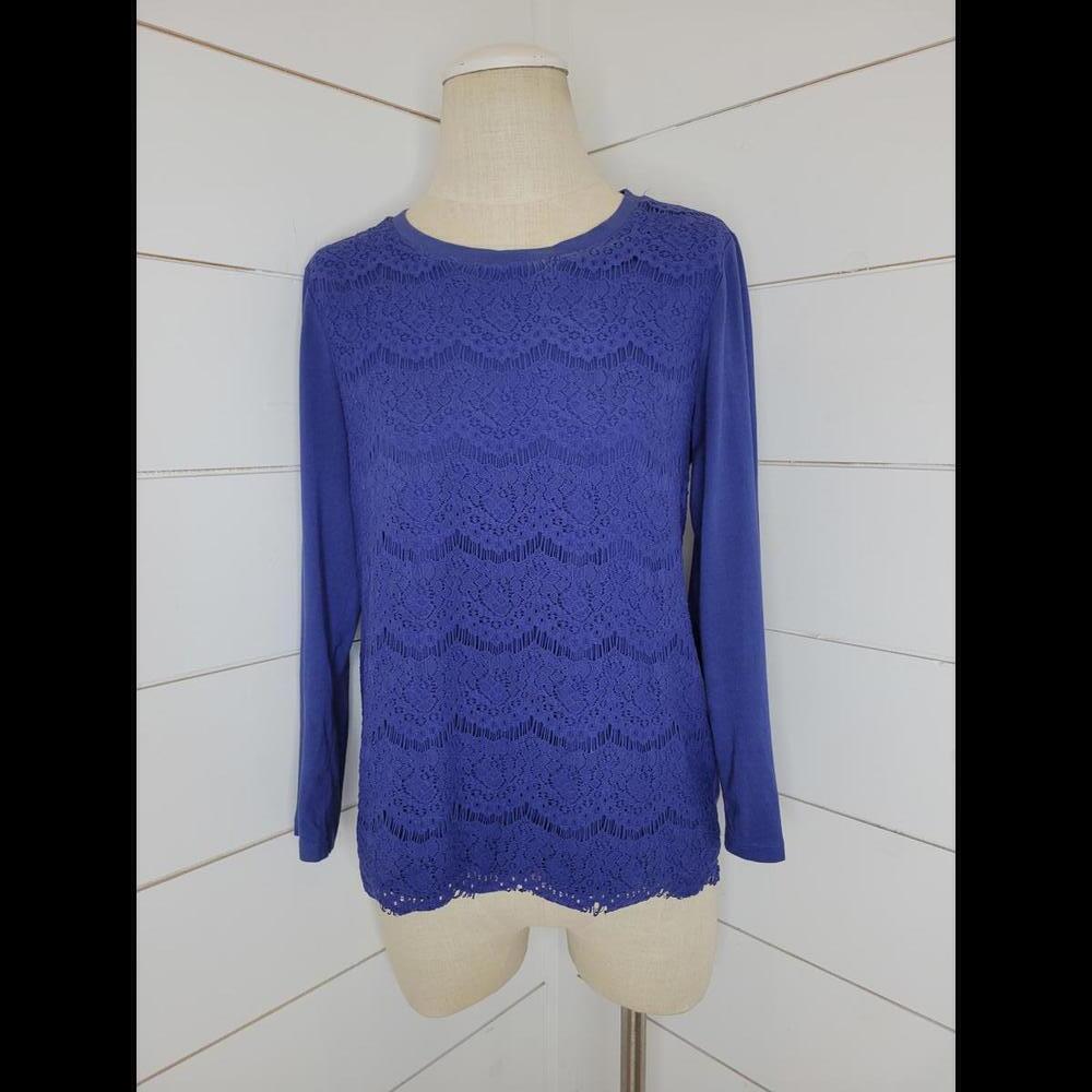 J Crew Small Blue lace overlay on long sleeve tee shirt